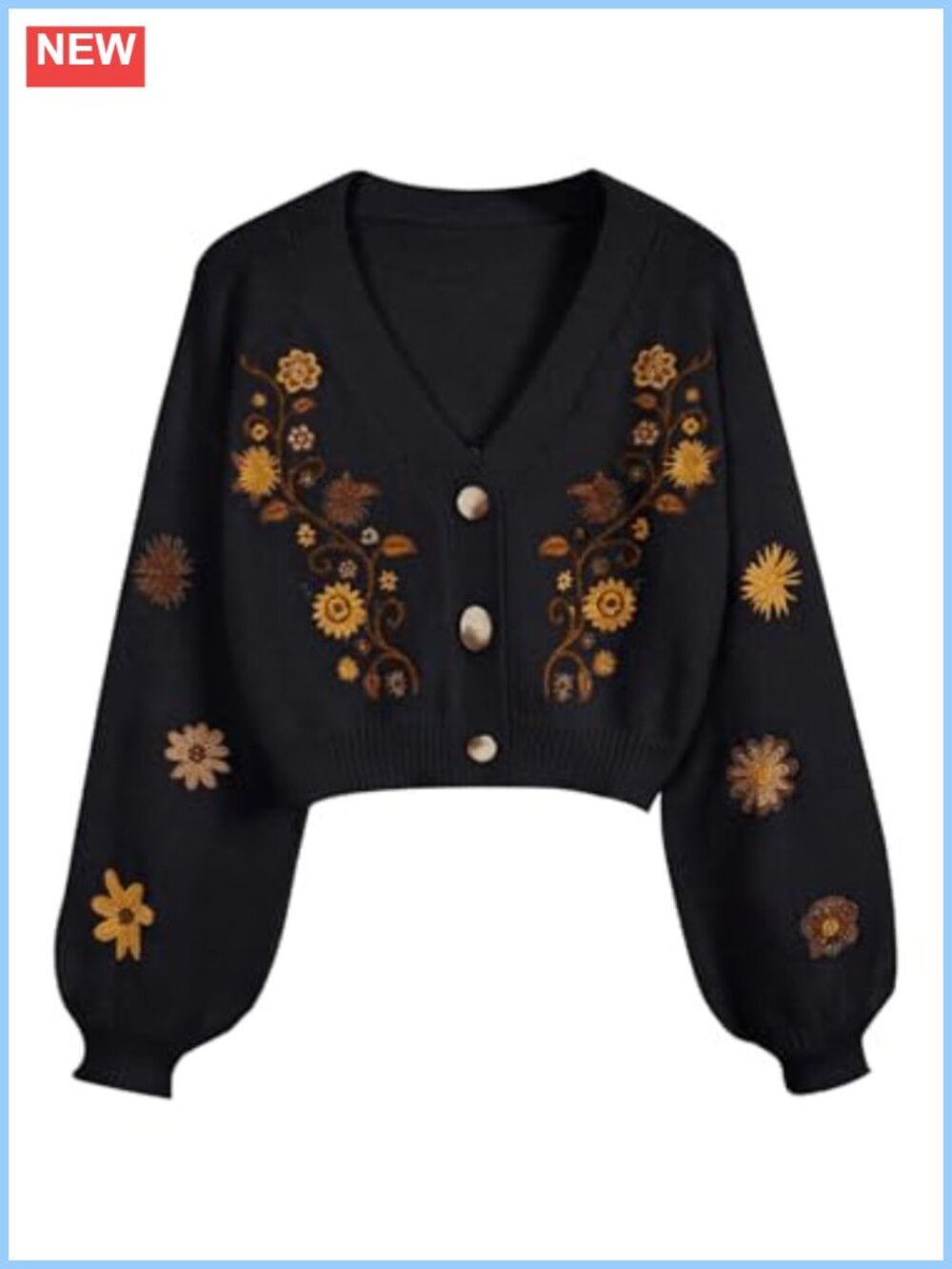 Floral Cropped Cardigan Sweater Button Long Sleeve V-Neck Boho Cottagecore